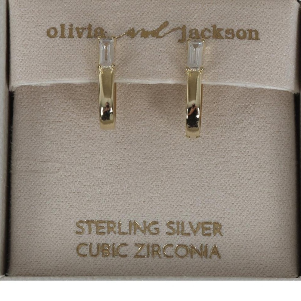 Olivia and Jackson Sterling Silver Gold Tone Huggie Earrings with Crystals NWT